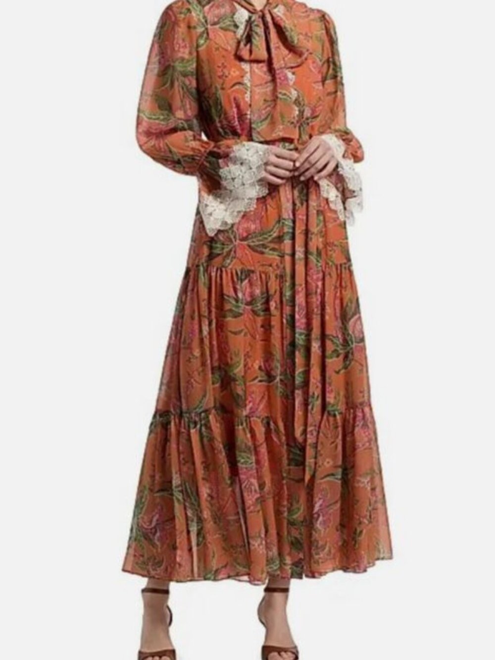 Kobi Halperin Women's Orange Payne Floral Tiered Maxi Dress Size XXL